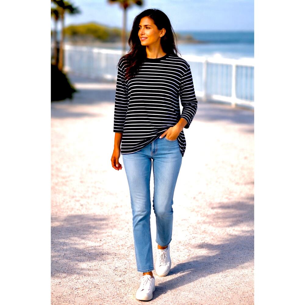 Heidi Merrick California Navy White Striped Long Sleeve Top Small NWOT